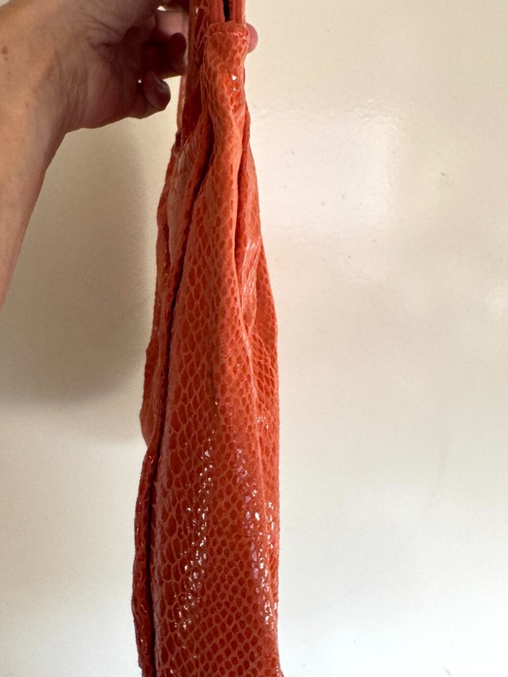Perlina Croc Embossed Leather Oversize Clutch Bag Orange - Picture 2 of 10